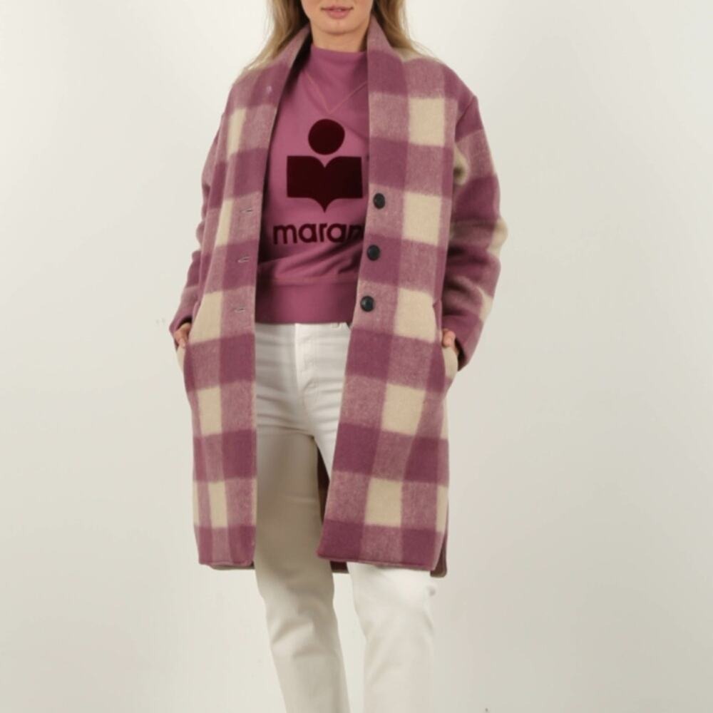 Isabel Marant Etoile Gabriel Fontizi Blanket Gingham Plaid Coat in Rosewood 34 - Picture 6 of 13